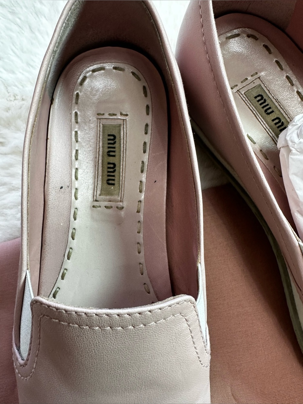 Miu Miu Blush Leather Loafers with Silver Toe-used - Picture 13 of 14